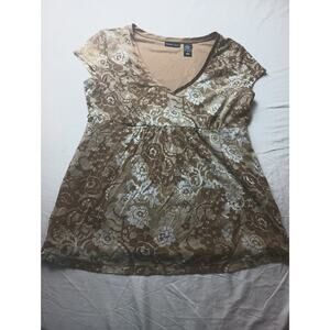 Vintage Y2K Baby Doll Floral Paisley Print V-Neck Women Size Large